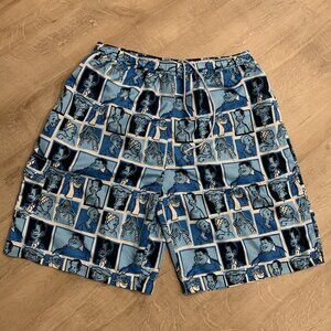 Platinum FUBU Fat Albert All Over Print Blue Swim Trunks Board Shorts Men's XL